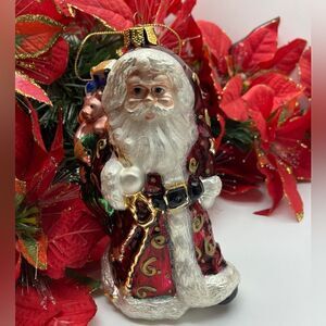 Vintage Brass Key Santa Claus Blown Glass for Christmas Tree